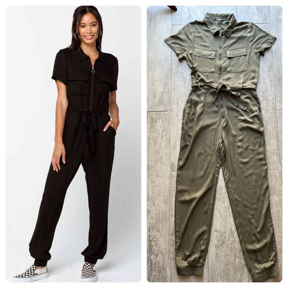 CI SONO Utility Designer Boutique Jumpsuit Romper Outfit Khaki Hunter Zip NEW M